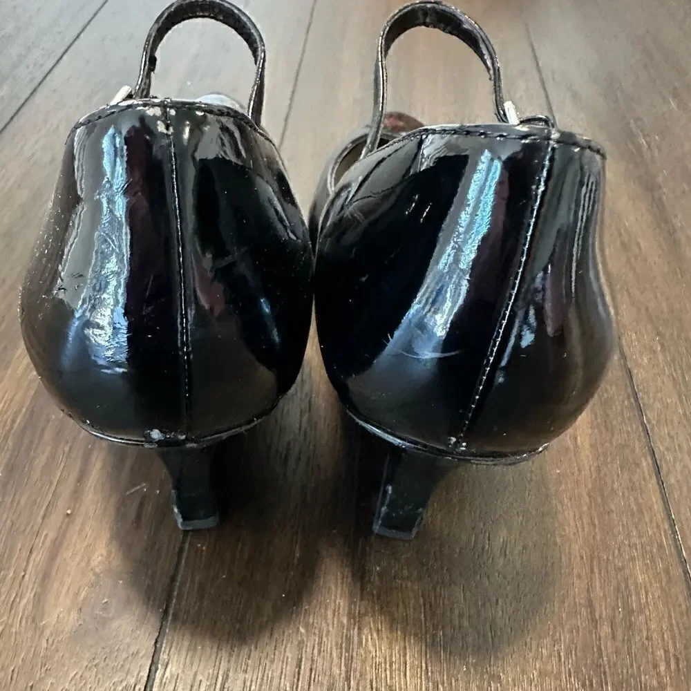 Franco Sarto Patsy black Faux Patent Leather Mary Jane Wedges size 7